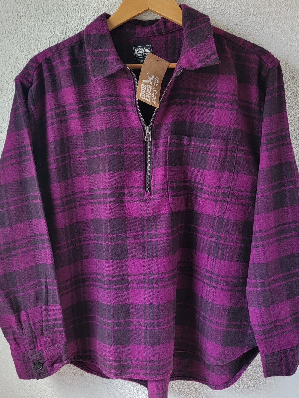 Eddie Bauer Women's M Ballard Flannel Popover W/ Zip Top Boysenberry, NWT, Soft!